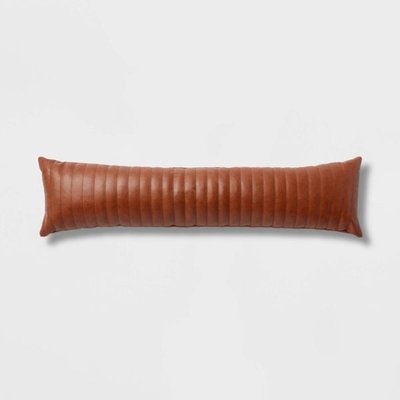 Lumbar Faux Leather Channel Stitch Decorative Throw Pillow Cognac