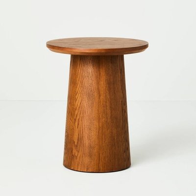 Round Wood Pedestal Accent Side Table