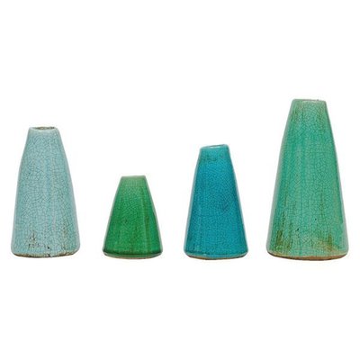 Set Of 4 Terra-cotta Vases Aqua Colors