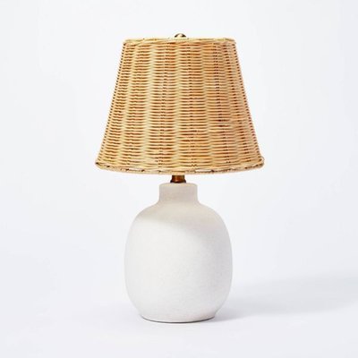 Ceramic Table Lamp With Rattan Shade White (includes Led Light Bulb)