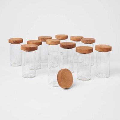 4oz 12pk Round Spice Jar With Wood Lids Set